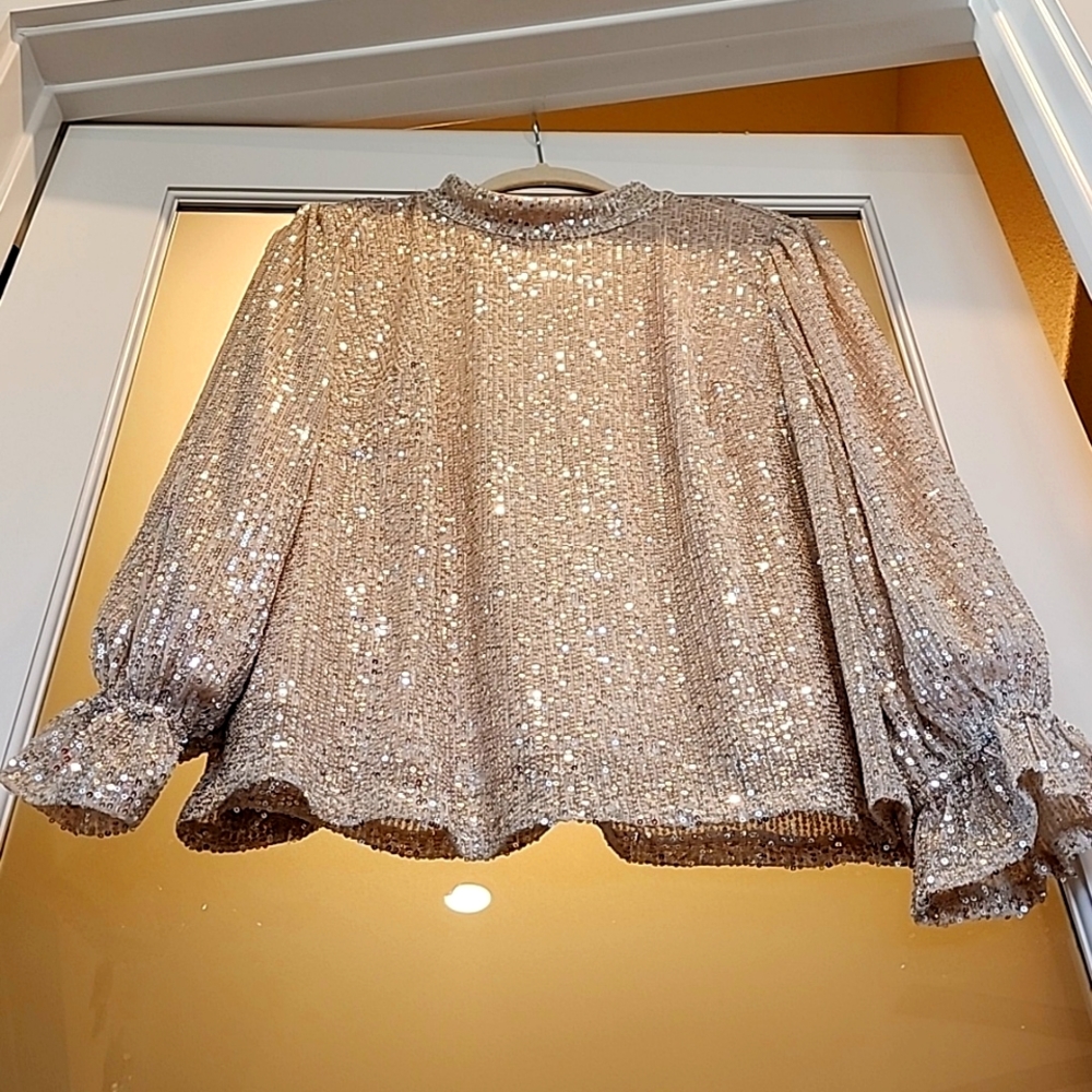 Wedding READY!!  Lane Bryant  Sequins blouse with bubble sleeve/dainty cuff.